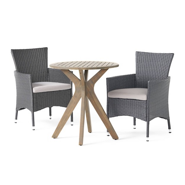 Jillian 3pc Acacia Wood amp Wicker Bistro Set Gray gray silver Christopher Knight Home