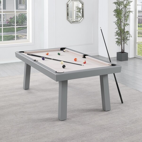 Newport Outdoor Patio 7ft Slate Pool Table 6Seater Dining Set with 4 Benches and Accessories，Cement Finish