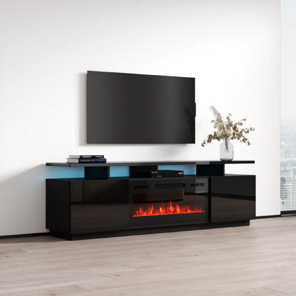 Mila Modern Fireplace TV Stand 71 quotW  Blonski   Contemporary   Entertainment Centers And Tv Stands   by Double Deals  Houzz