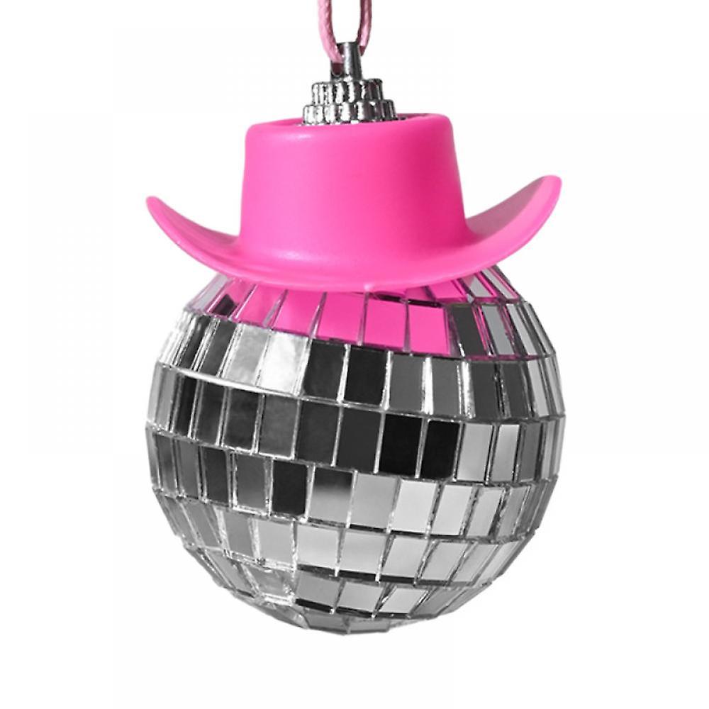 2 Pcs Pink Disco Ball Cowboy Hat Car Accessory， Disco Ball Car Accessory， Car Disco Ball， Disco Car Charm， Pink Car Accessories， Mini Disco Ball For C