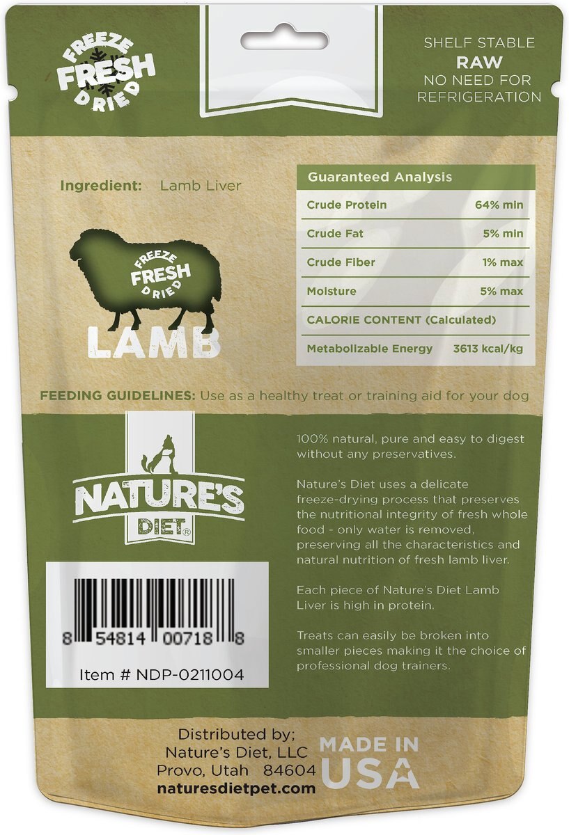 Nature's Diet Lamb Liver Raw Freeze-Dried Dog Treats， 3.5-oz pouch