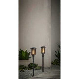 Hampton Bay Ambrose Solar 6 Lumens Matte Black Integrated LED Flicker Flame Torch Path Light with Adjustable Height (2-Pack) 93121