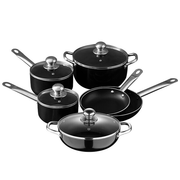 Bergner 10-Piece Non-Stick Aluminum Cookware Set， Black