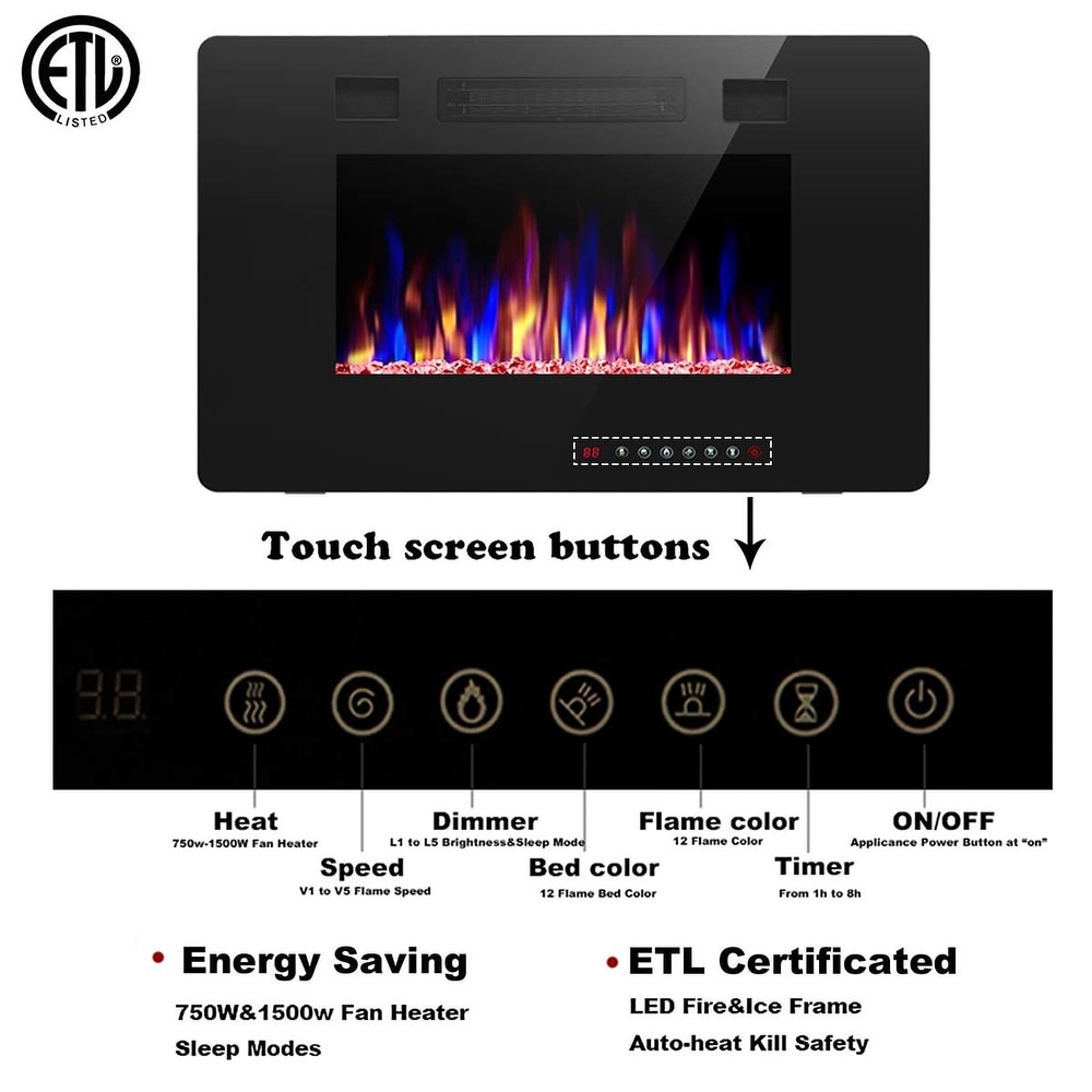 Electric Fireplace in Wall Recessed   Wall Mounted heater   30 inch