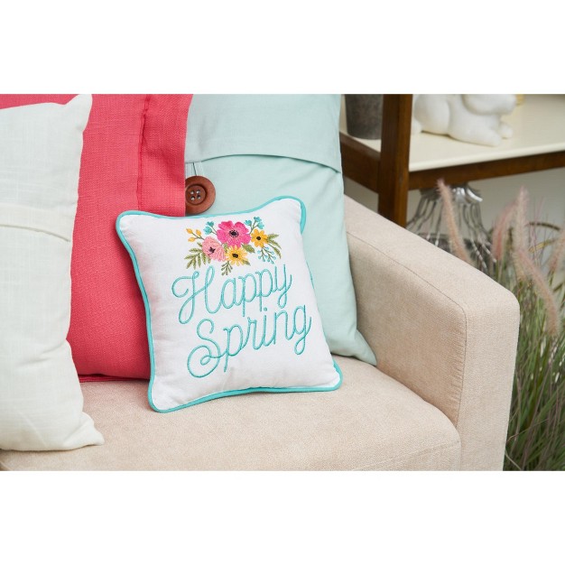 X 10 quot Happy Spring Embroidered Throw Pillow