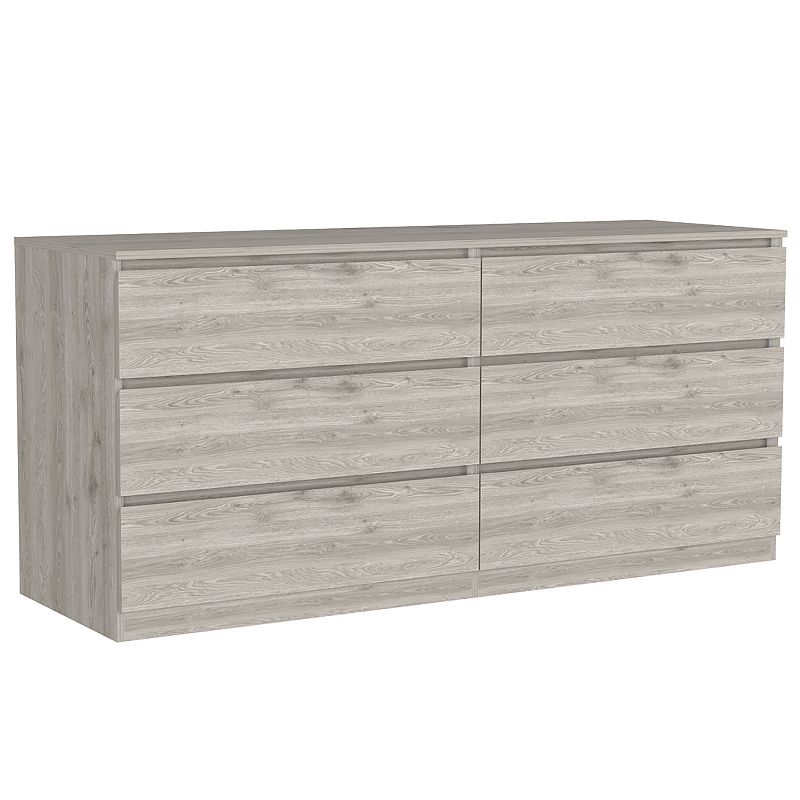 DEPOT E-SHOP Cocora 6 Drawer Double Dresser， Superior Top， Light Gray