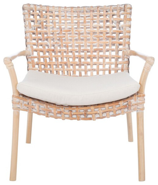 Lettie Rattan Accent Chair Natural White Wash/White   Tropical   Armchairs And Accent Chairs   by Peachtree Fine Furniture  Houzz