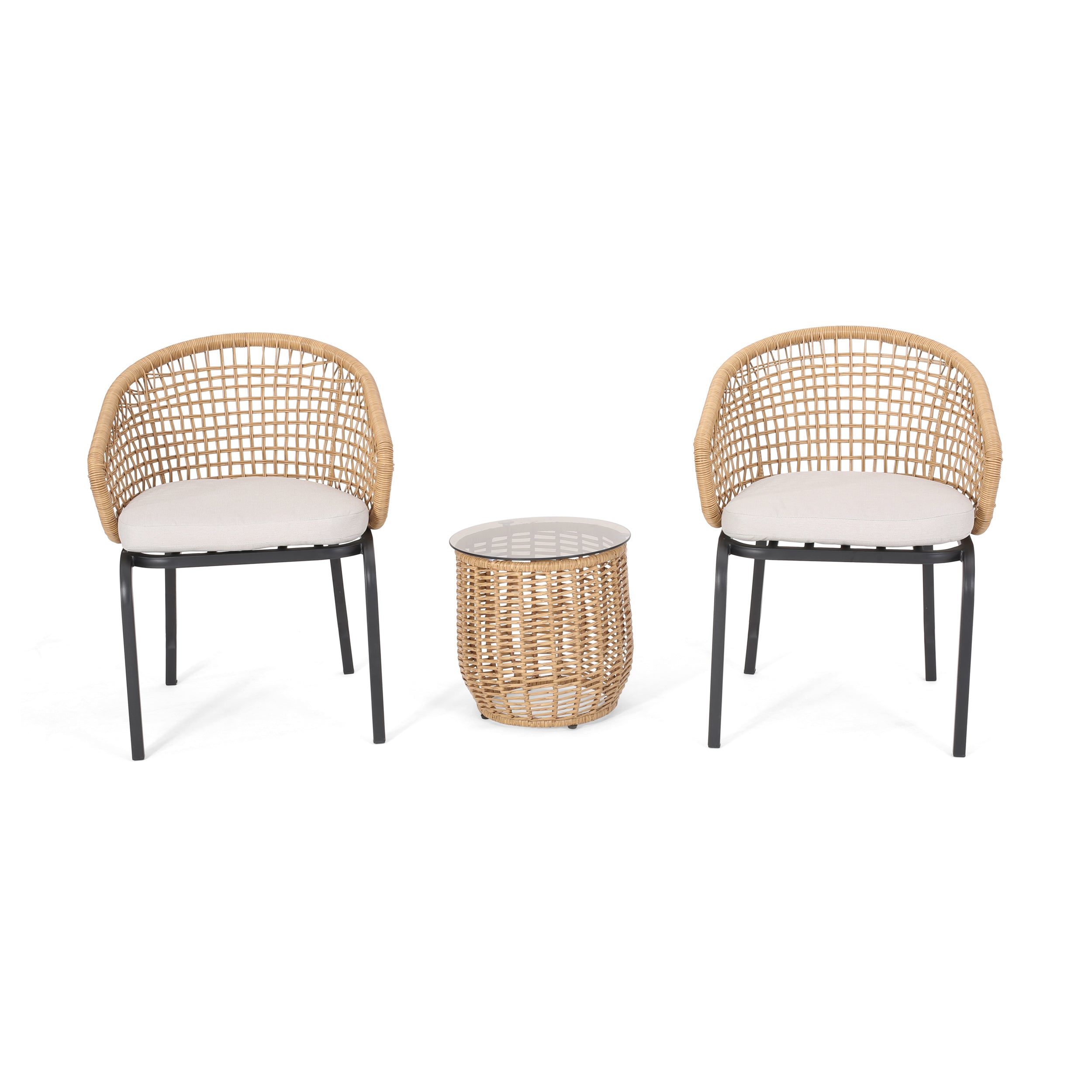 Herbert Outdoor Wicker 3 Piece Chat Set with Side Table