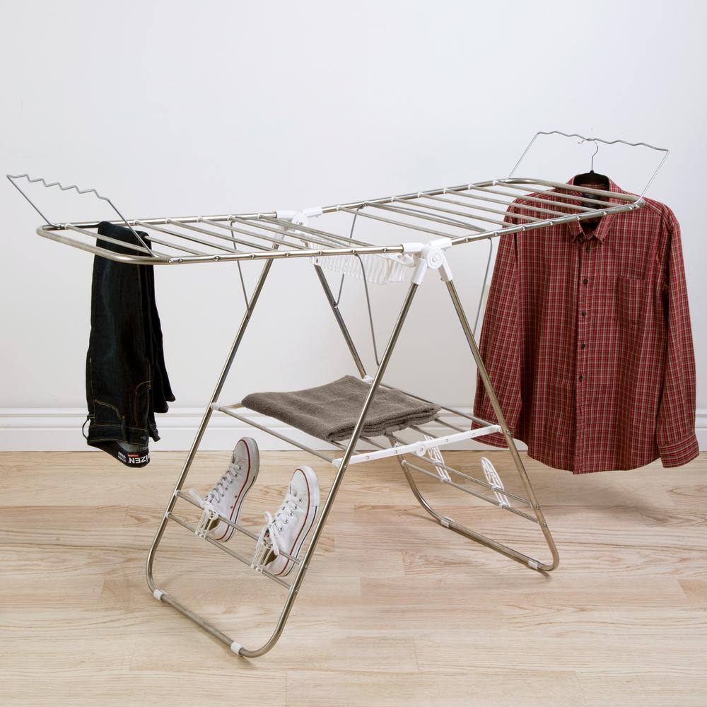 Everyday Home 23.3 in. x 42 in. Freestanding Collapsible Stainless Steel Laundry Drying Rack W050049