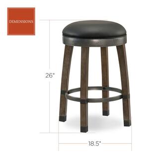 Leick Home Favorite Finds Graystone Wood Cask Stave Counter Height Stool with Black Faux Leather Seat (Pack of 2) 10118GSBL