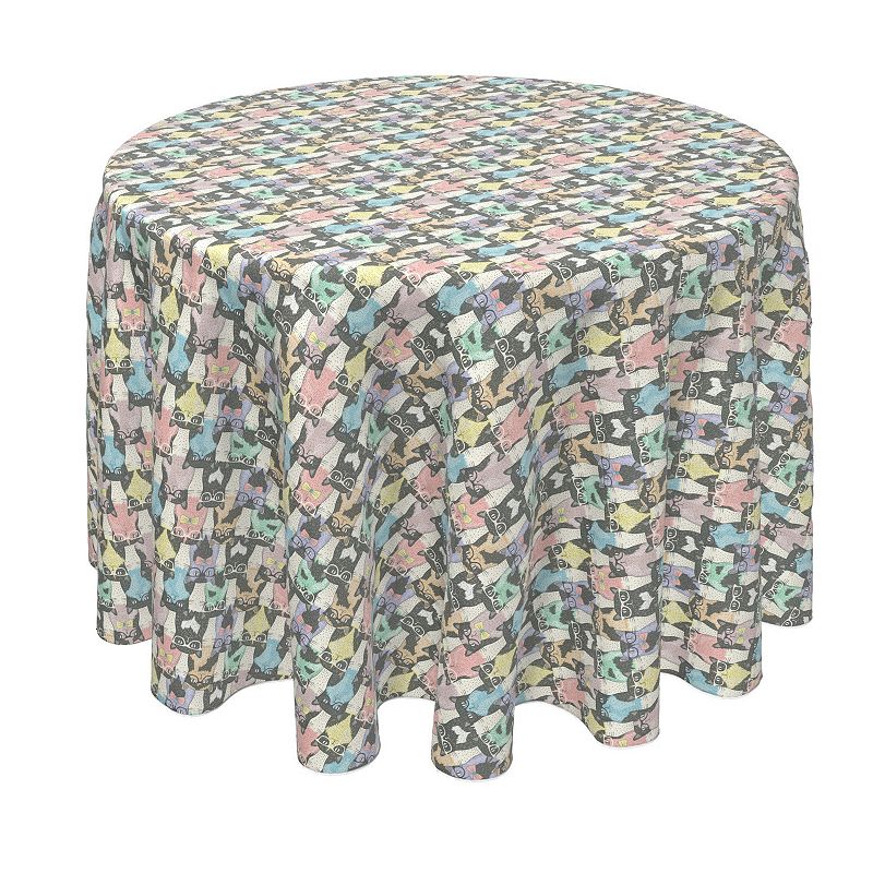 Round Tablecloth， 100% Polyester， 60 Round， Smarty Cats