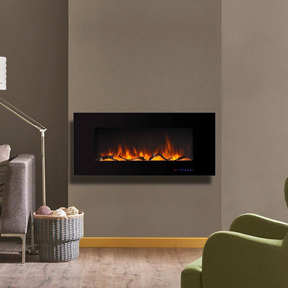 Boyel Living Black 42 in. 400 Sq. Ft. Wall Mounted Electric Fireplace with Remote Control and Multi-Color Flame VL-WM42