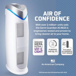 GermGuardian 22 in. 4-in-1 Air Purifier with True HEPA filter for Medium Rooms up to 153 Sq Ft White (Model #AC4825W) AC4825W