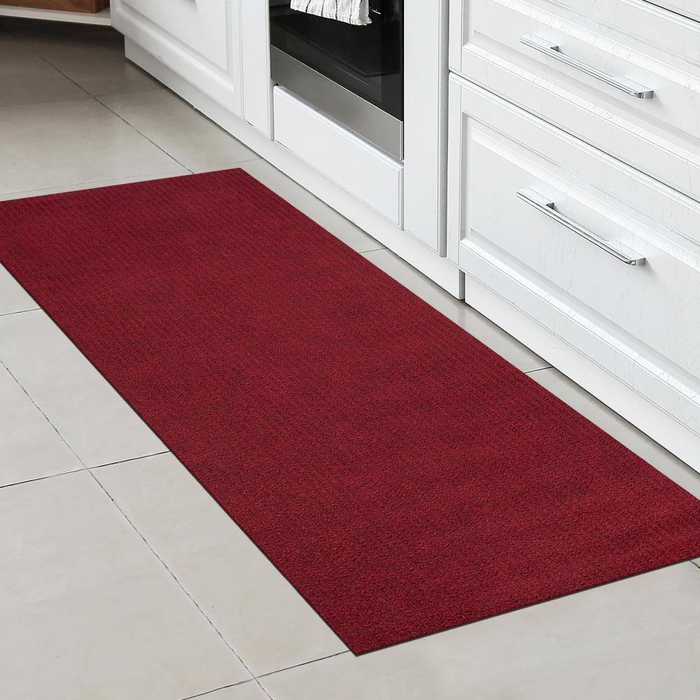 Ottomanson Scrabe Rib Waterproof Non-Slip Rubber Back Runner Rug 2 ft. W x 7 ft. L Red Polypropylene Garage Flooring SRT700-2X7