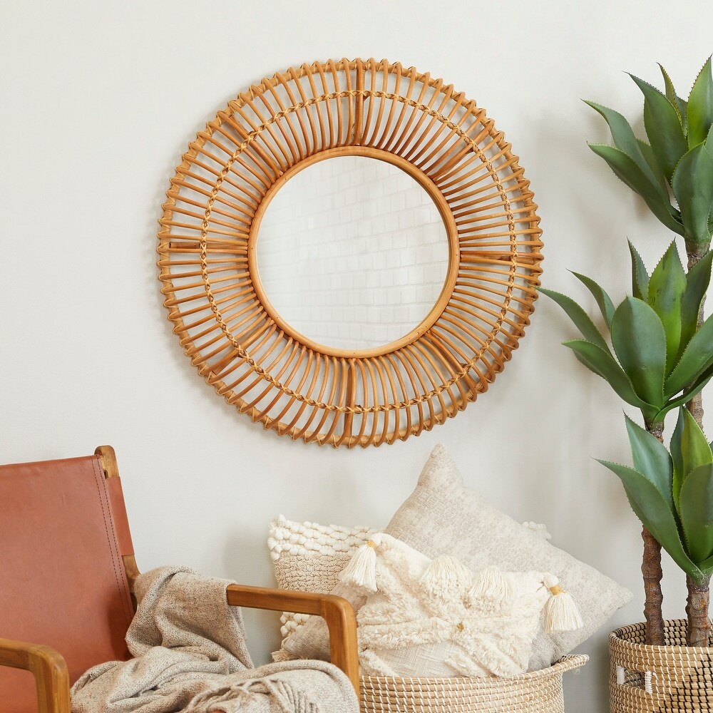 Brown Rattan Handmade Woven Wall Mirror