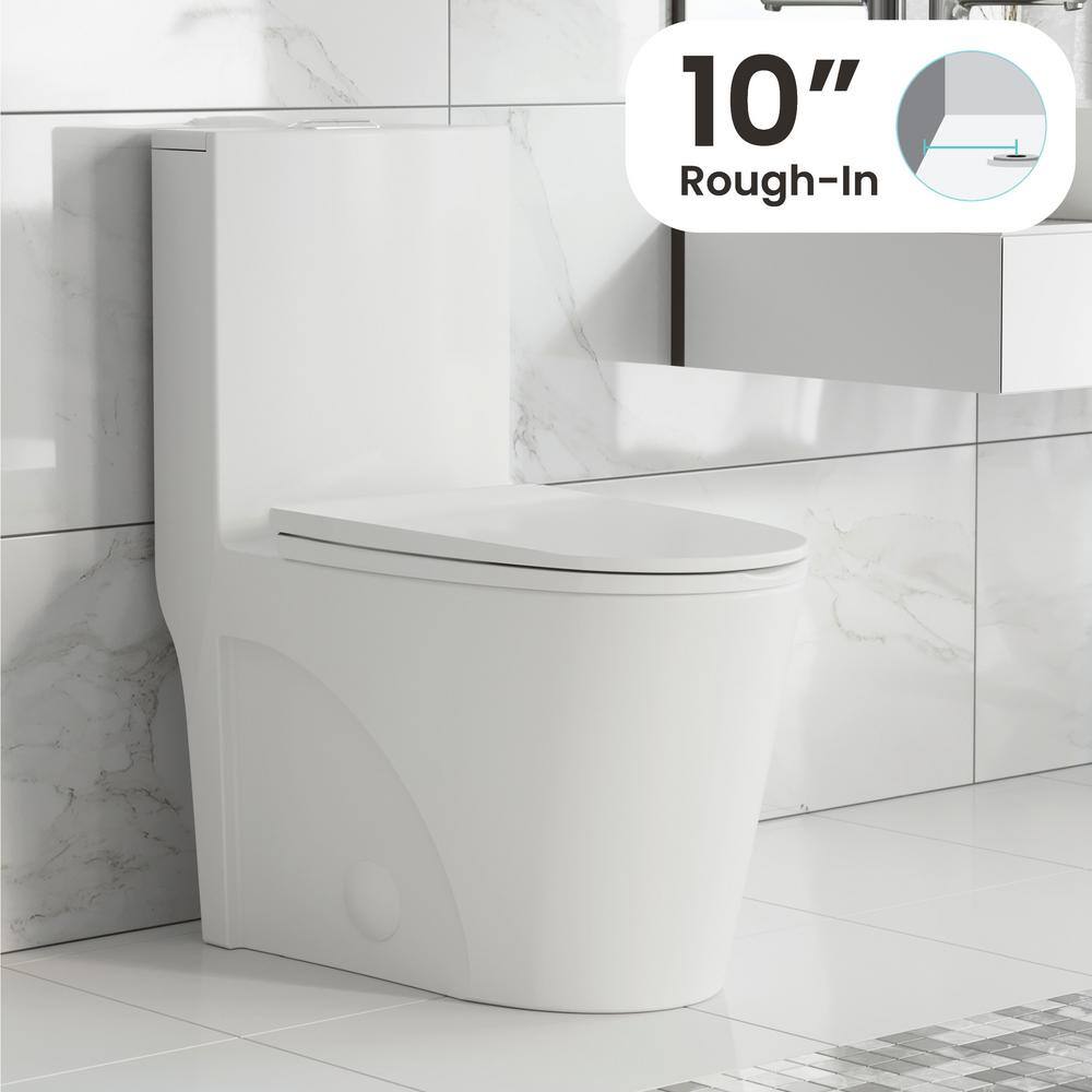 Swiss Madison St. Tropez 10 in. 1-piece 1.11.6 GPF Dual Flush Elongated Toilet in Glossy White Seat Included SM-1T274