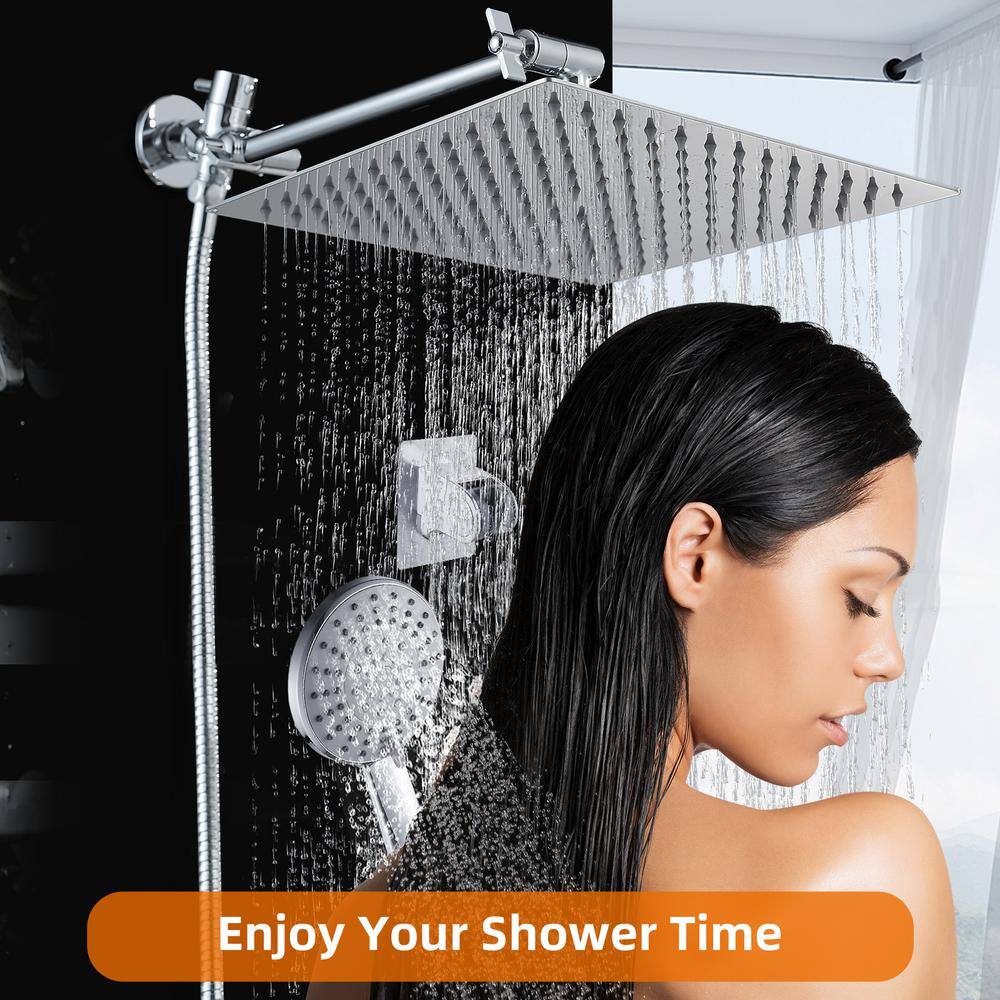 Zalerock Rainfull 5-Spray Patterns 8 in. Wall Mount Dual Shower Heads and Handheld Shower Head in Chrome HKSC081