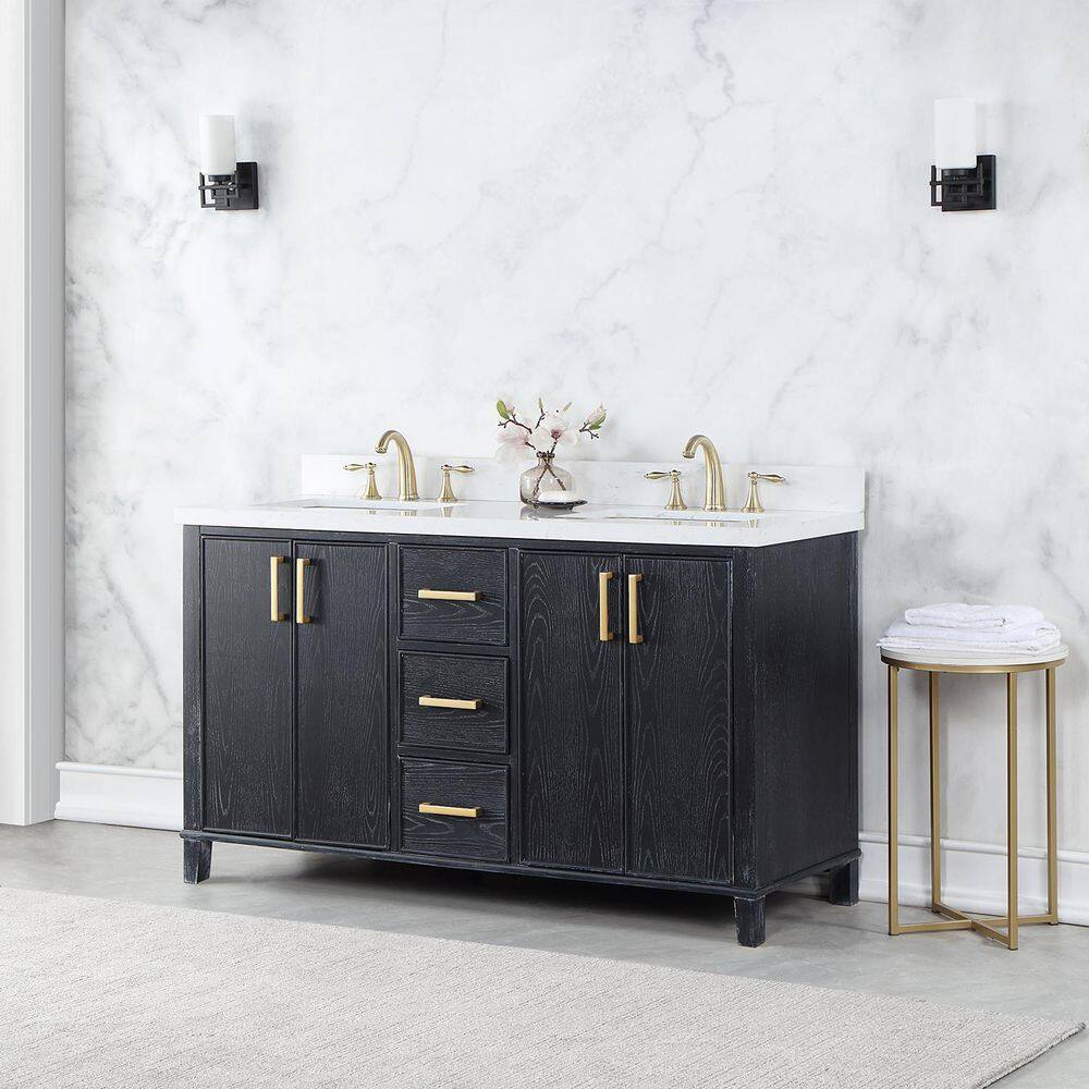 Altair Weiser 60 in. W x 22 in. D Double Sink Bath Vanity in Black Oak with White Composite Stone Top without Mirror 549060-BO-AW-NM