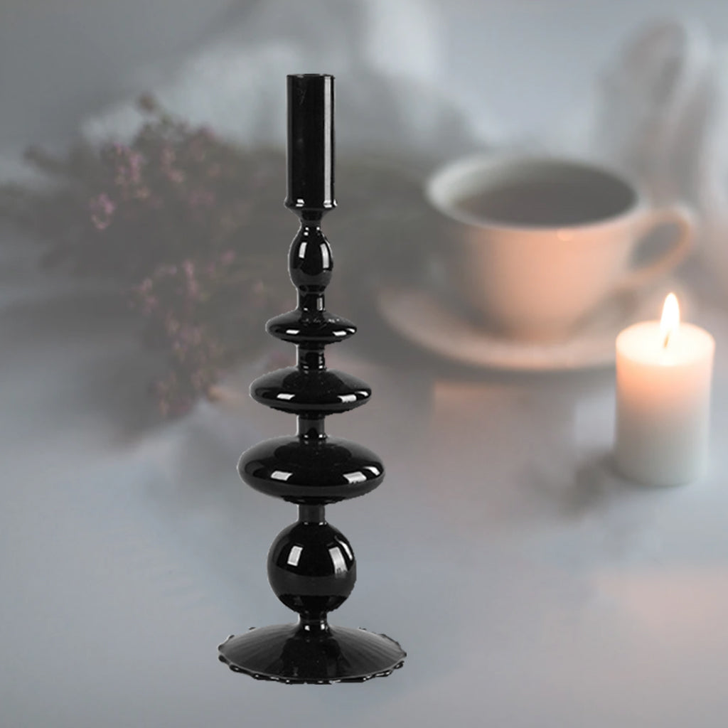 Candle Holder Black Glass Cylindrical Taper Pillar Candlesticks Livng Room Dining Table Decoration Centerpieces Coffee Table Ornament C