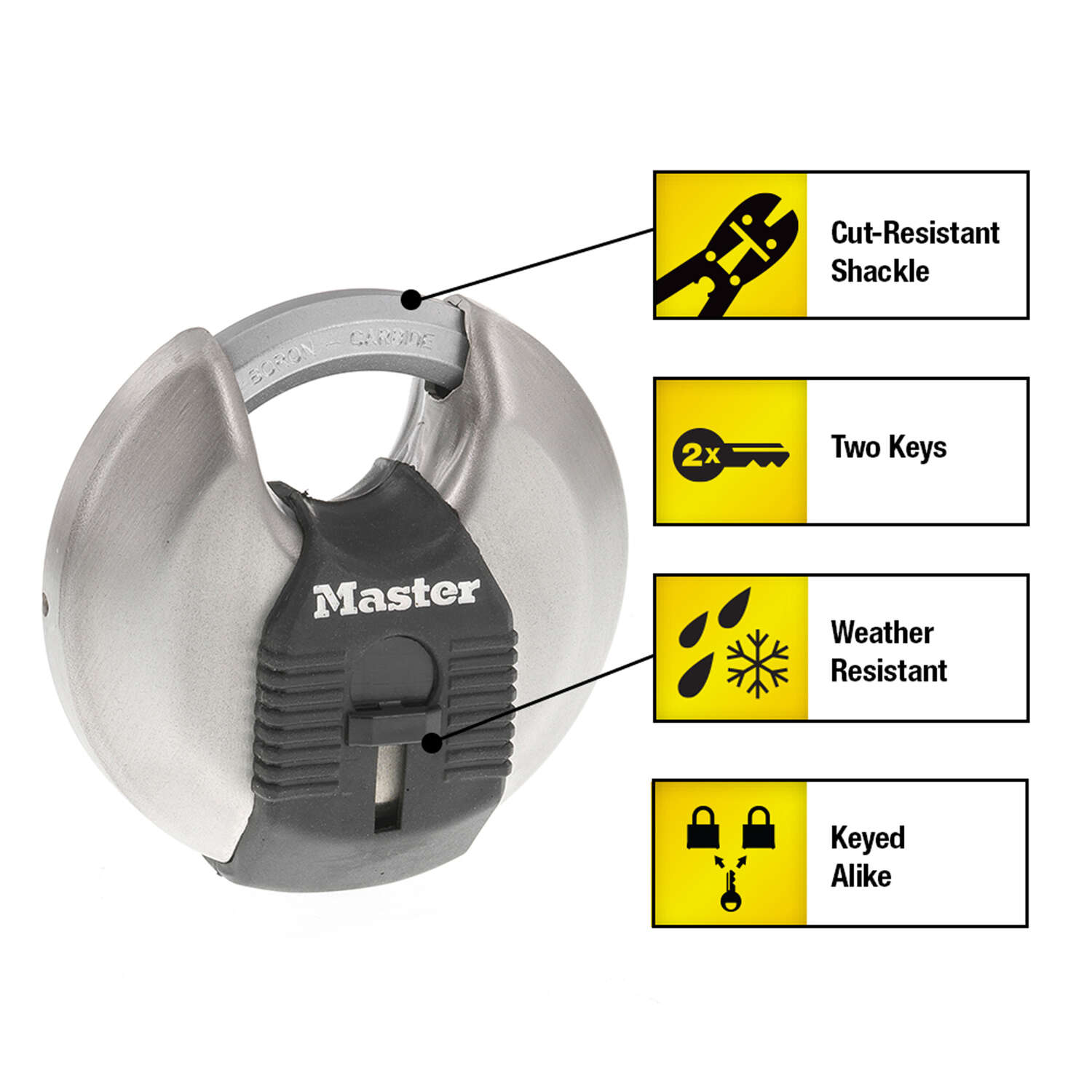 Master Lock 2-3/4 in. H X 1-13/64 in. W X 2-3/4 in. L Steel Ball Bearing Locking Shrouded Padlock Ke