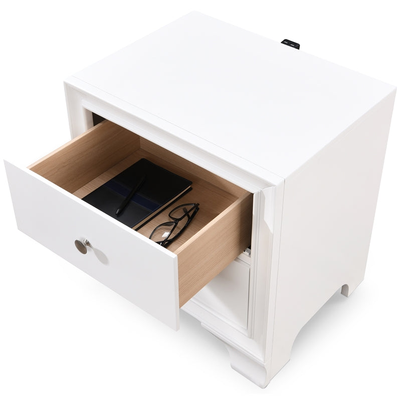 ClickDecor Edmond 2 Drawer Nightstand End Table with USB Charging Station, White