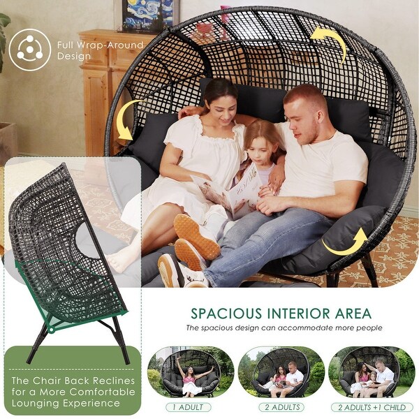 Nicesoul 2 Person Egg Chair with Ottoman Double Patio Outdoor Wicker Basket