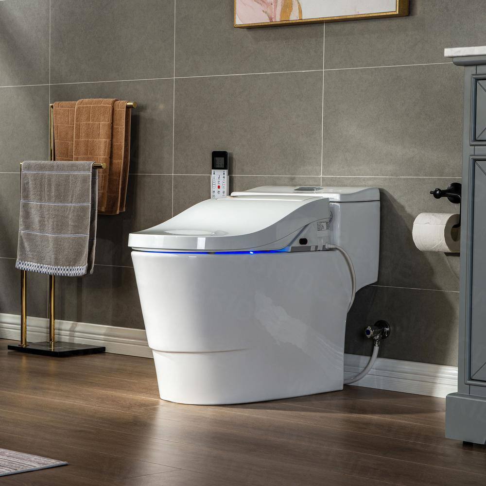 WOODBRIDGE Revel One Piece 1.1GPF1.6 GPF Dual Flush Elongated Toilet with Advance Smart Bidet Toilet in White HT737