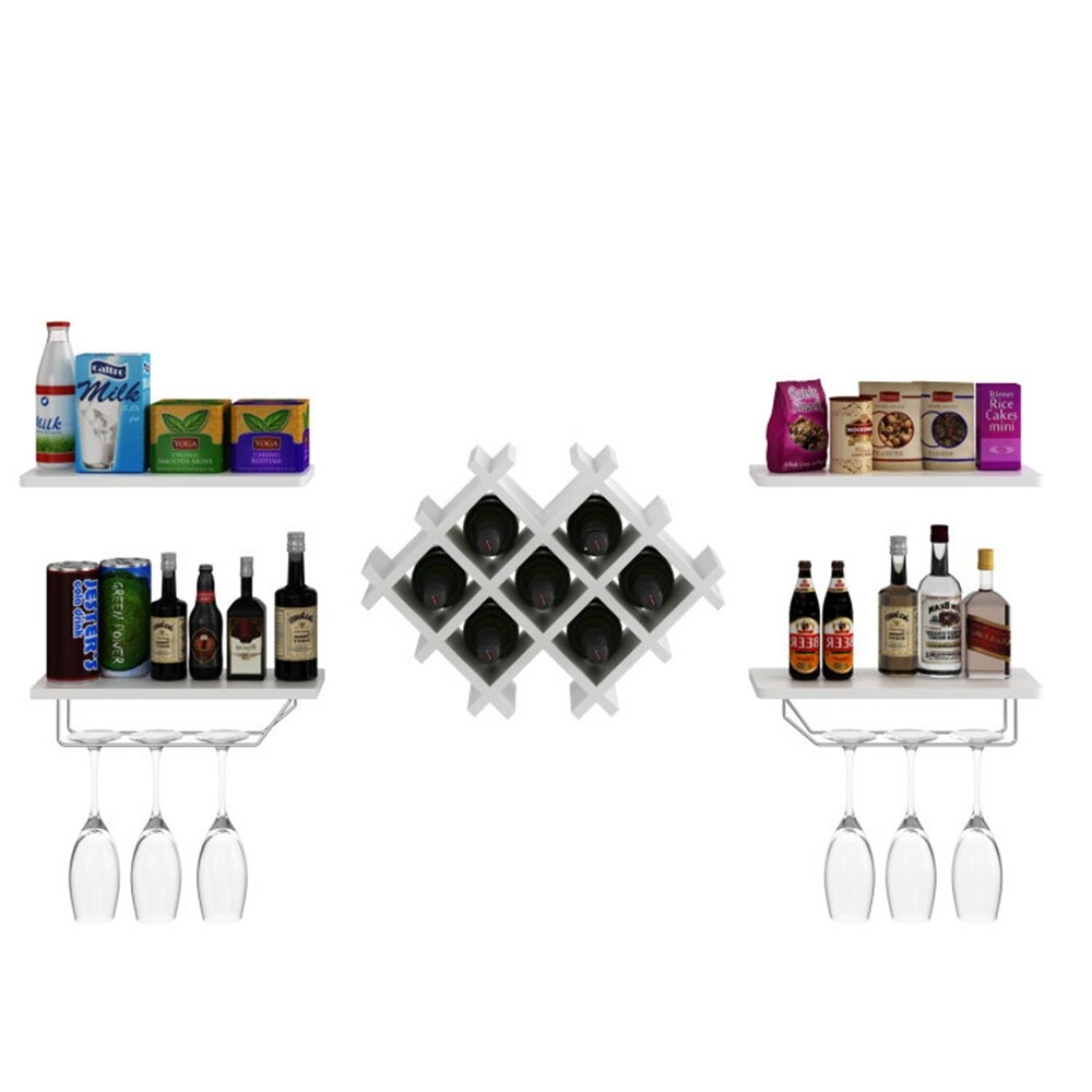 White Set of 5 Wall Mount Wine Rack Set