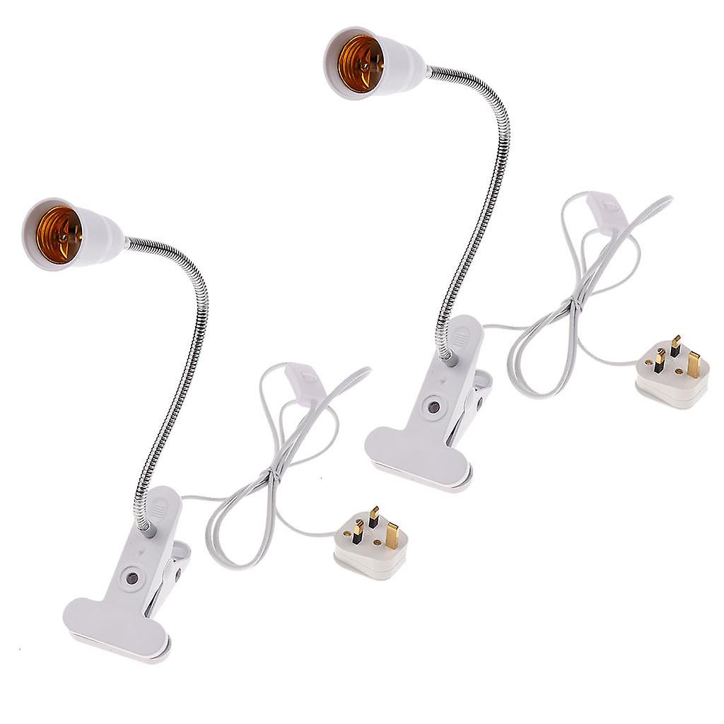 2pcs E27 29cm Flexible Clip Switch Led Lamp Holder Socket Power Cable Ac 12v-265v Uk Plug