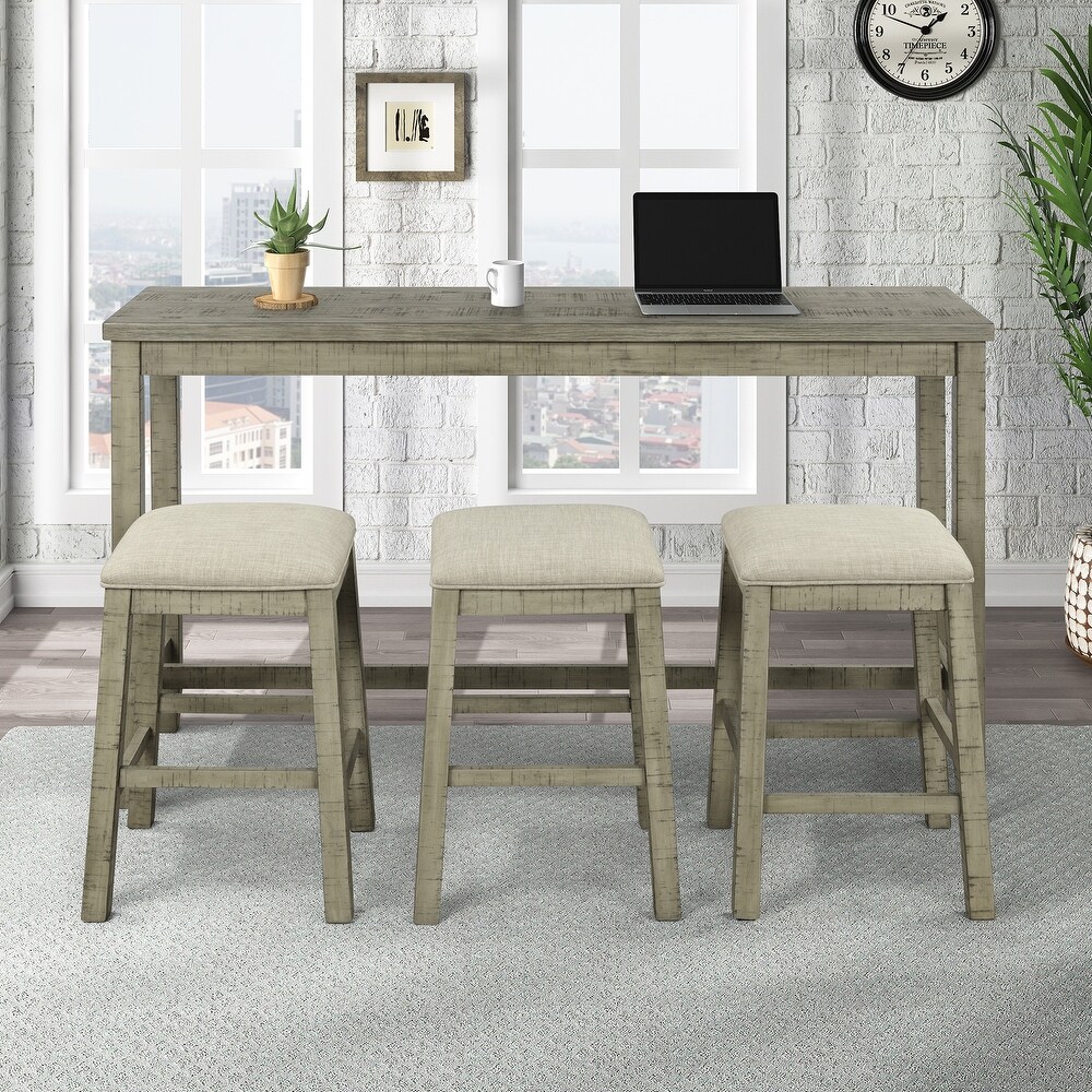 4 Piece Counter Height Table Set with Leather Padded Stools and Socket