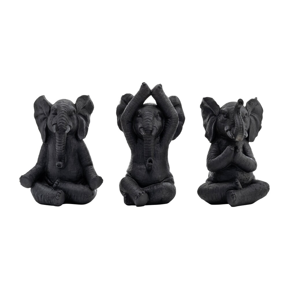 Set of 3 Polyresin Yoga Elephant Figurines Contemporary Black Table Decor For Home  Office  Yoga Studio  Spa Yoga   6\