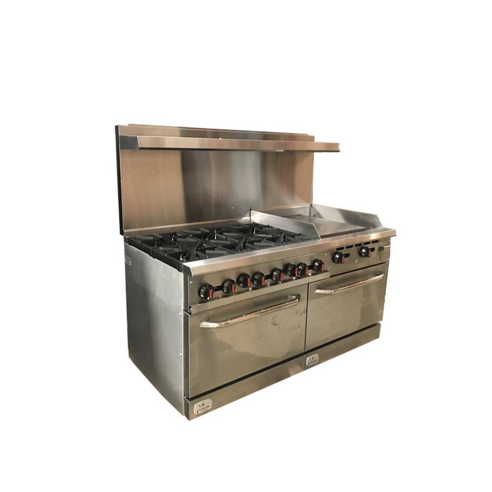 Cooler Depot 60 in. 6 Burner Commercial Double Oven Gas Range and Griddle in. Stainless Steel DXXCD-R6-24G