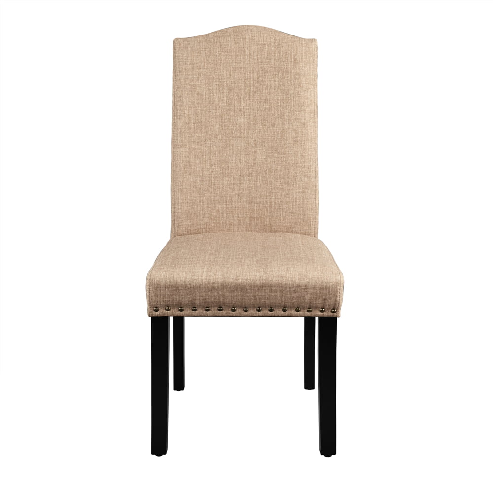 Alden Design Tufted High Back Dining Chair with Solid Wood Legs， Set of 2， Khaki