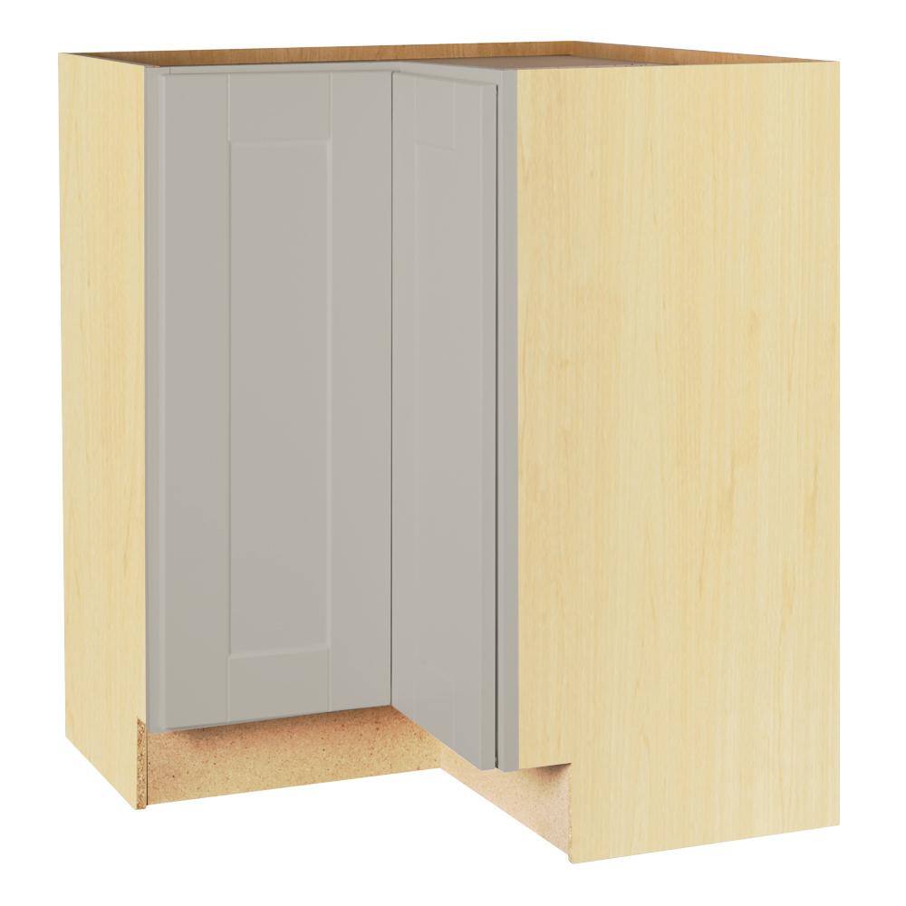 Hampton Bay Shaker 28.5 in. W x 16.5 in. D x x 34.5 in. D x in Dove Gray Assembled Lazy Susan Corner Base Kitchen Cabinet KBLS36-SDV