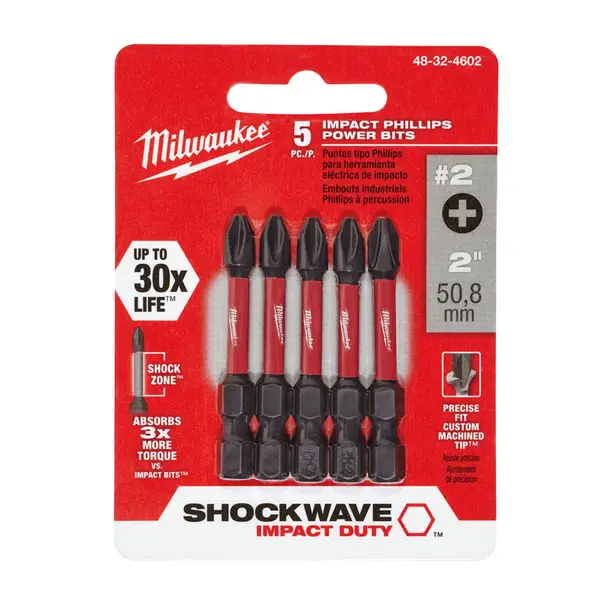 Milwaukee 5-Pack SHOCKWAVE 2 Impact Phillips #2 Power Bits