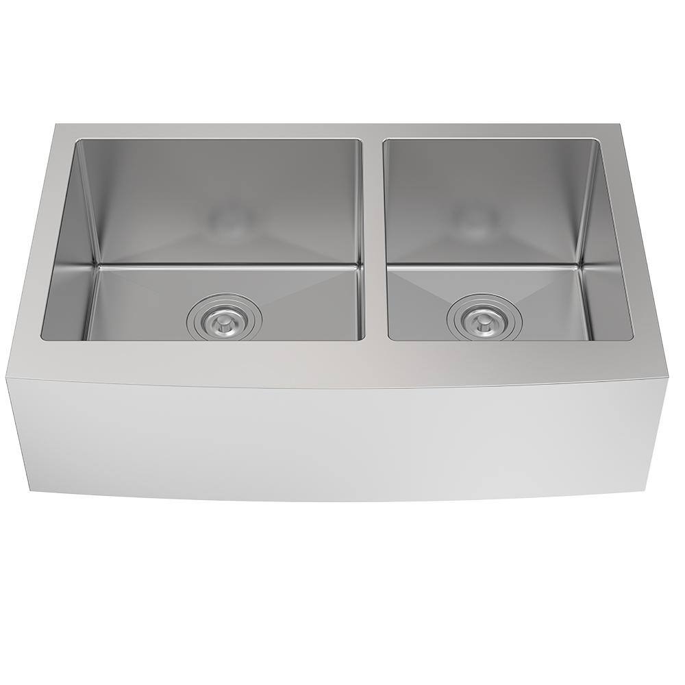 Glacier Bay Professional 33 in. Farmhouse Apron-Front 16 Gauge 6040 Double Bowl Stainless Steel Kitchen Sink with Accessories 4127F