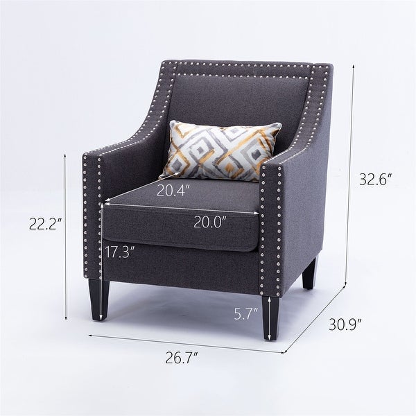 Accent Armchair Living Room Chair with Nailheads and Solid Wood Legs， Black