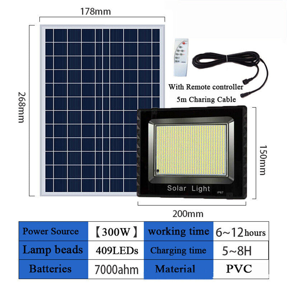 3000 Lumens 409 LED Solar Lights Outdoor Bright Solar Dusk to Dawn Light with 7000mAh Battery， IP65 Waterproof Outdoor Solar Powered Security Flood Light for Wall Porch Shed Barn Garage， Black