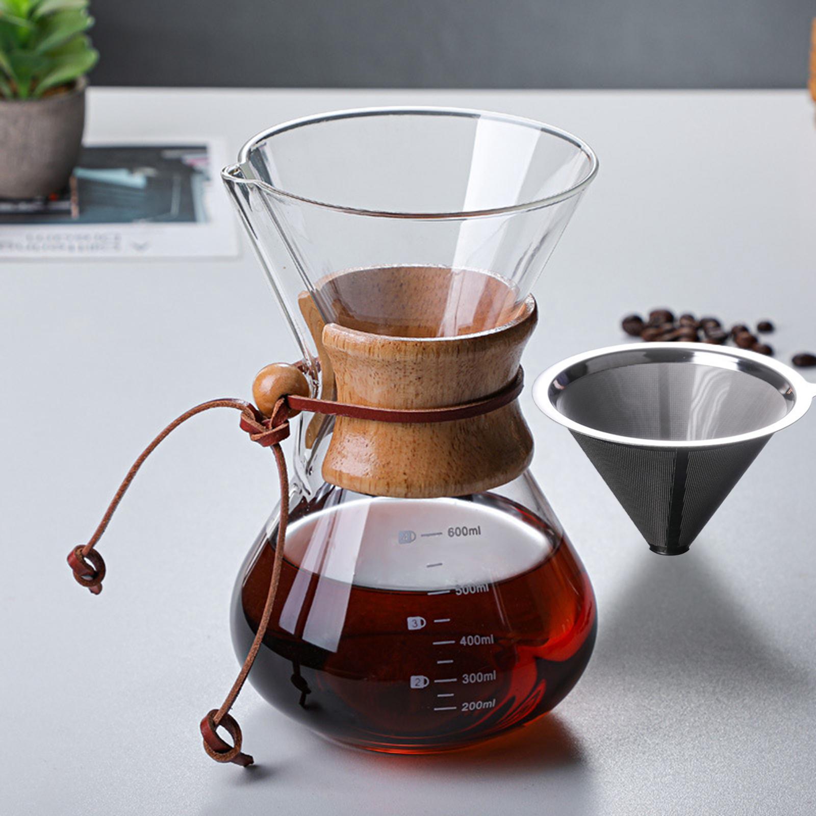 Glass Coffee Pot Reusable Filter Resistant , 400ml with Filter, Bottom Diameter: 10.5cm Opening Diameter: 9.5cm Height: 16.5cm