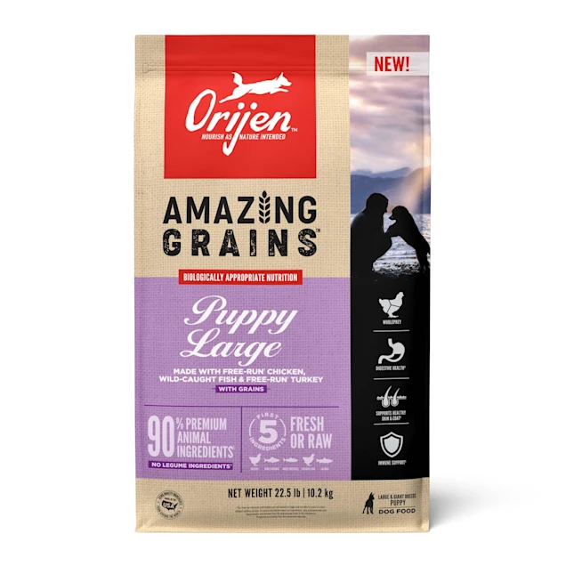 ORIJEN Amazing Grains High Protein Large Breed Dry Puppy Food， 22.5 lbs.