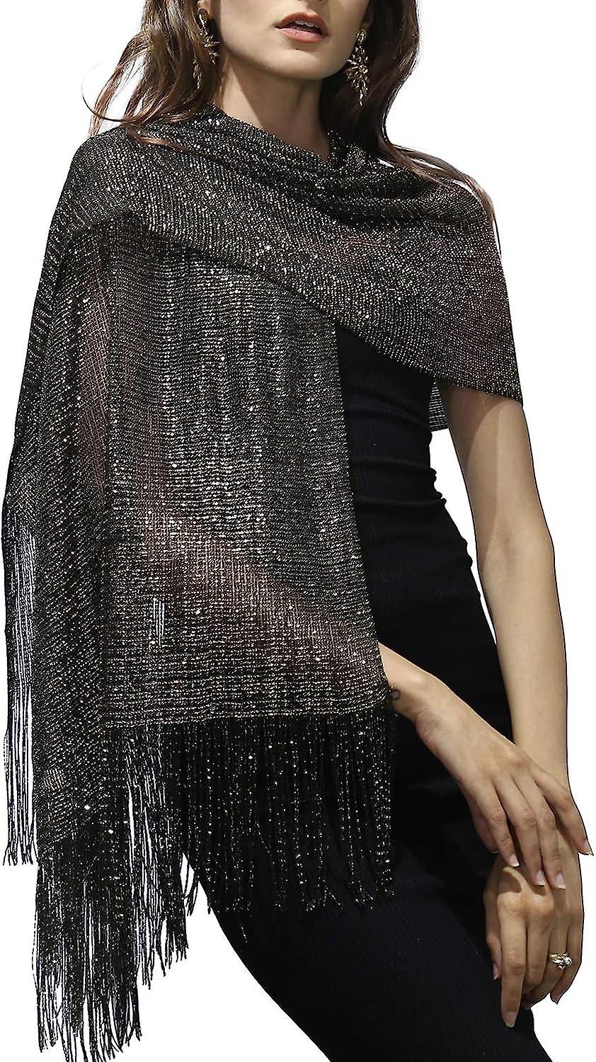 Women's Sparkle Shawls And Wraps For Party Dresses Black/gold