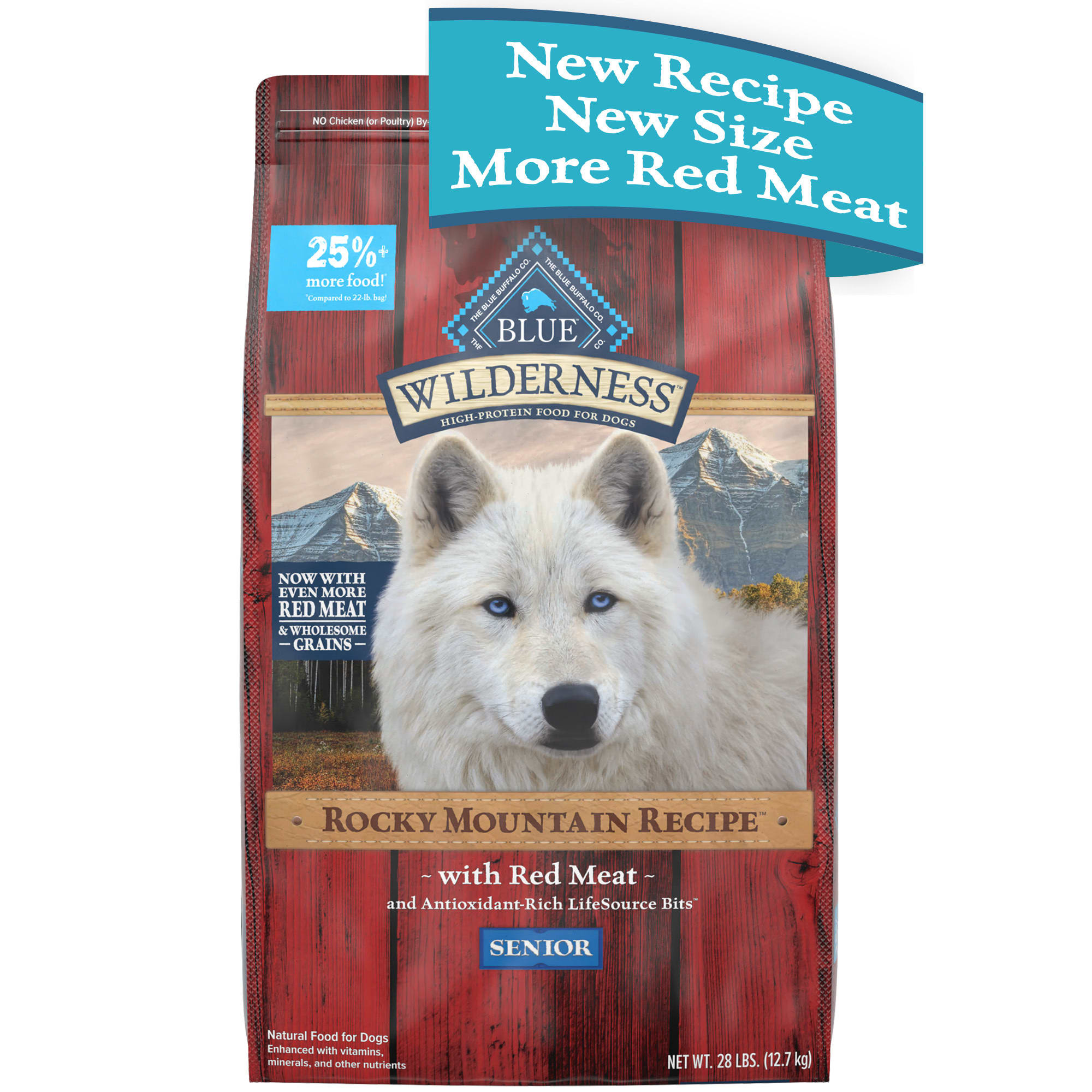 Blue Buffalo Blue Wilderness Red Meat with Grain Rocky Mountain Recipe High Protein Natural Senior Dry Dog Food， 28 lbs.