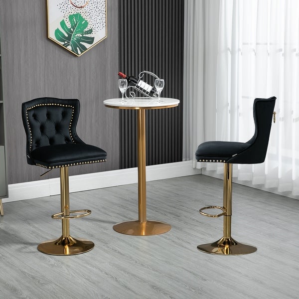 Bar Stools with Back and Footrest Counter Height 2PC Set，Comfortable Velvet Fabric Easy to Assemble for Coffee Shop Bar