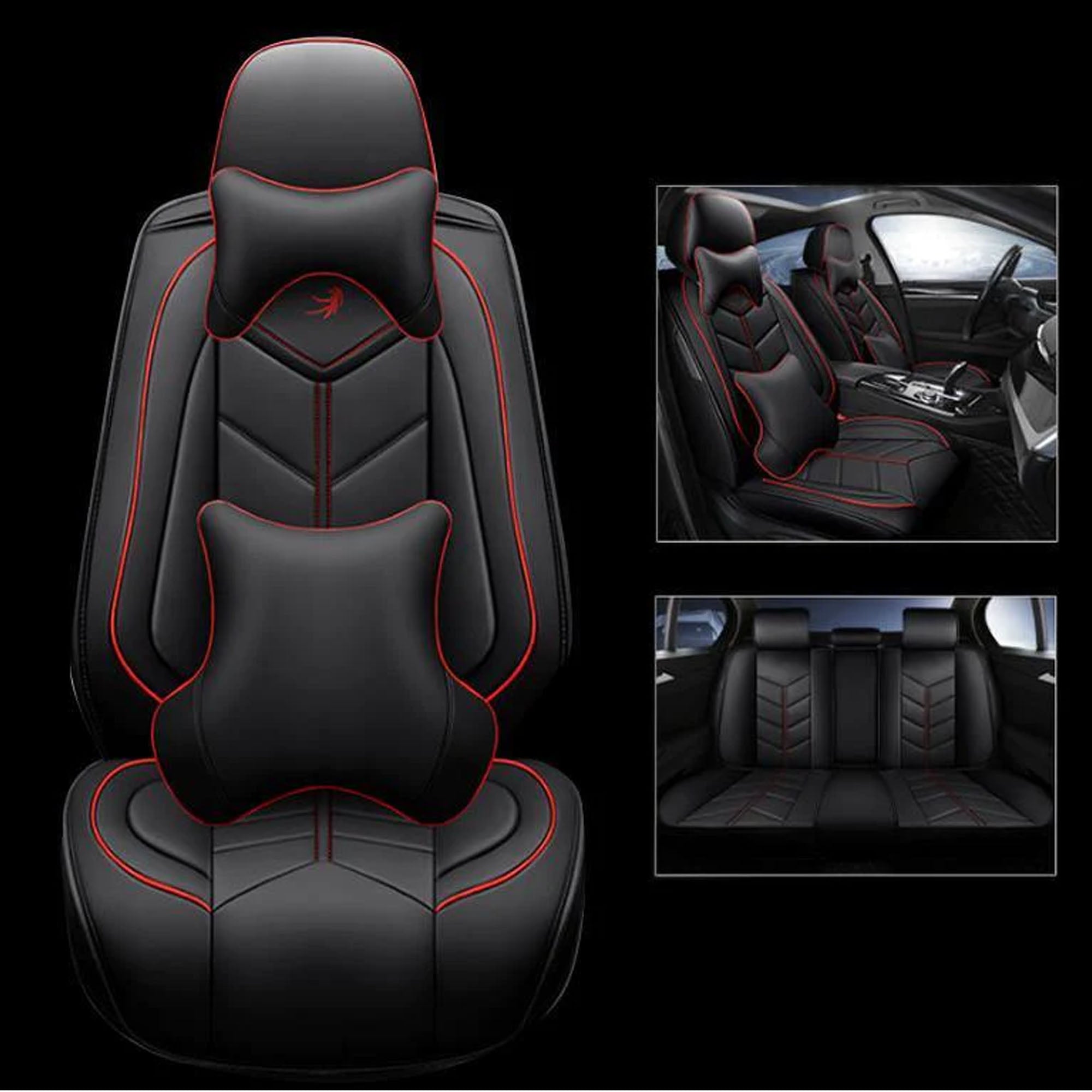 NINTE 5-Seat Universal PU Leather Cushions Luxury Protectors Auto Seat Covers Black and Red