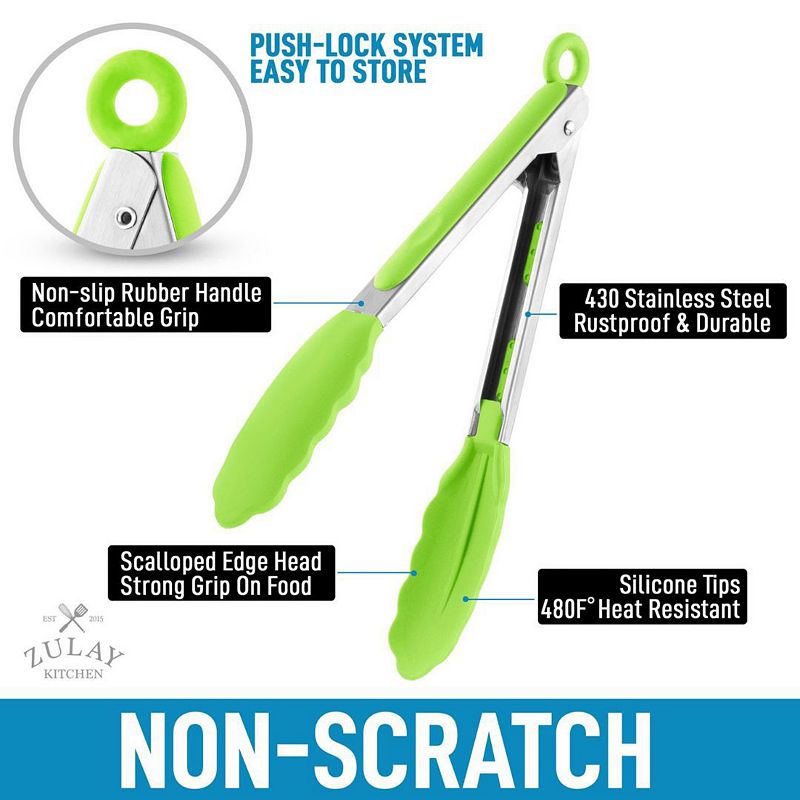 Tongs With Silicone Tips and Lock Mechanism