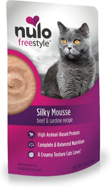 Nulo Freestyle Silky Mousse Beef and Sardine Recipe Grain-Free Wet Cat Food， 2.8-oz， case of 24