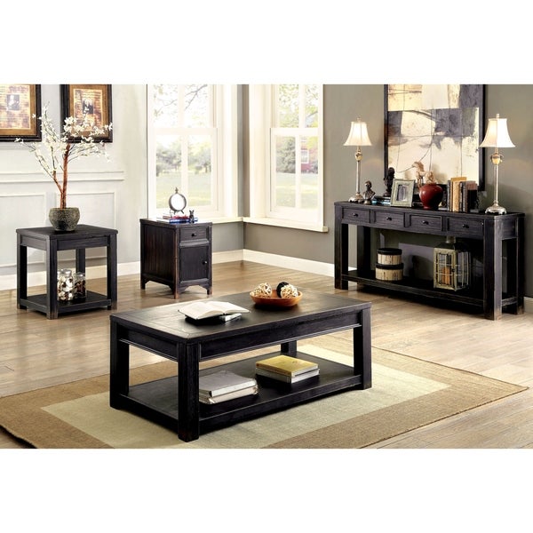 Furniture of America Dill Rustic Black 14-inch Solid Wood Side Table