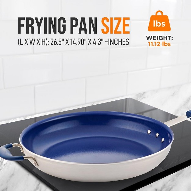 Extra Large Fry Pan Skillet Nonstick Frying Pan With Silicone Handle Ceramic Coating Blue Silicone Handle