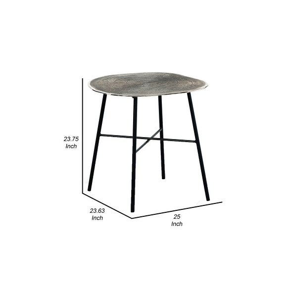 24 Inch Side End Table， Unique Gray Cast Aluminum Surface， Sturdy Iron Legs