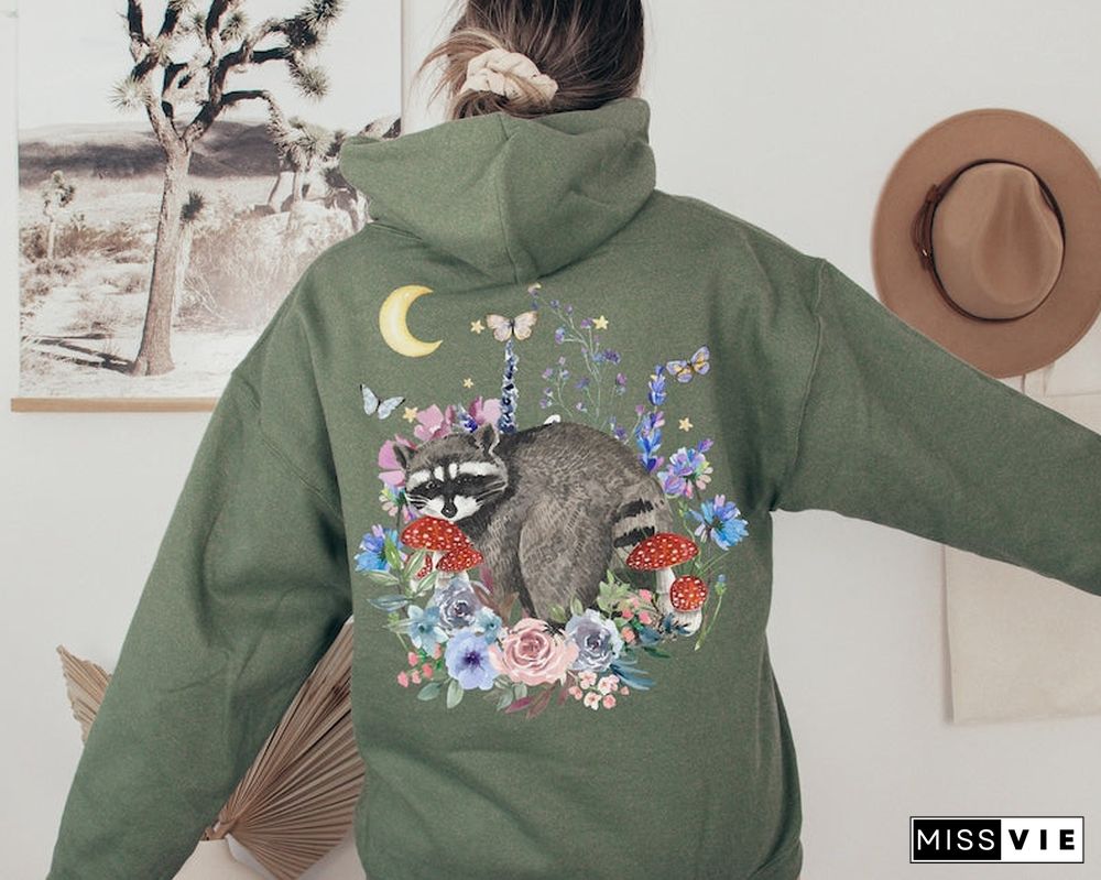 Raccoon Wildflower Mushroom Hoodie